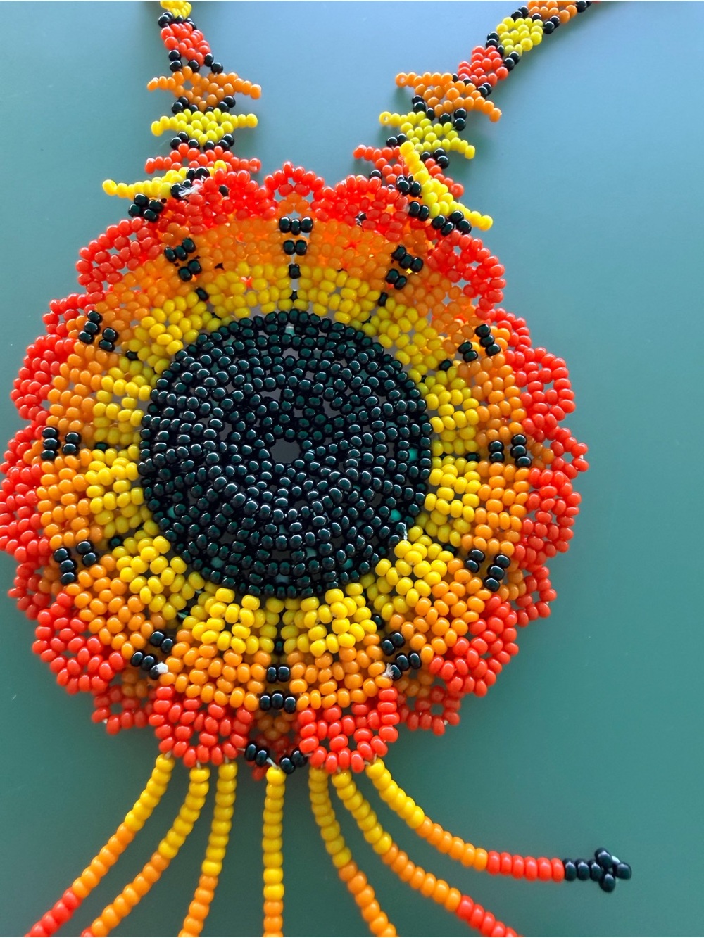 Handmade Multicolor Beaded Sunflower Necklace - Yellow, Orange & Black